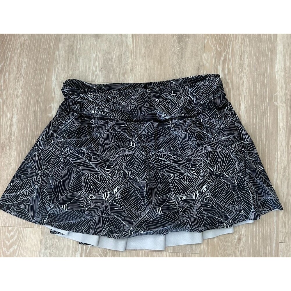 MOTEEPI Women's Tennis Skort XL Black Leaf Print 13" Pleated High Waist
